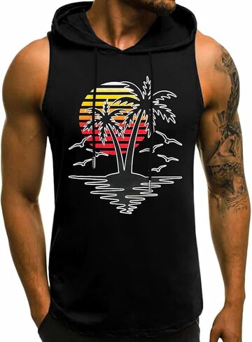 Babioboa Men's Workout Hooded Tank Tops Sleeveless Gym Hoodies Bodybuilding Muscle Shirts in Kuwait