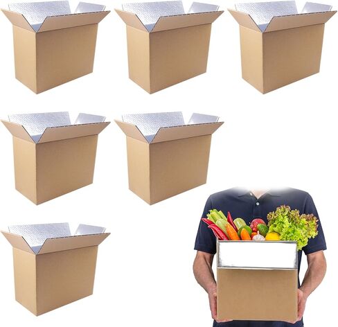 6 عبوات من صناديق الشحن المعزولة لشحن الأطعمة المجمدة وصناديق الشحن الباردة ومجموعات نقل كرتونية كبيرة من رقائق الفويل للتغليف البريدي (حجم الصندوق 11 × 6.1 × 7.1 بوصة) in Kuwait