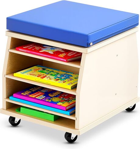 Geelin Mobile Teacher Stool with Storage Tools Natural Birch Wood Teacher Chair with Comfortable Foam Seat and 4 Locking Casters for School Supplies Books Daycare Preschool Classroom in Saudi Arabia