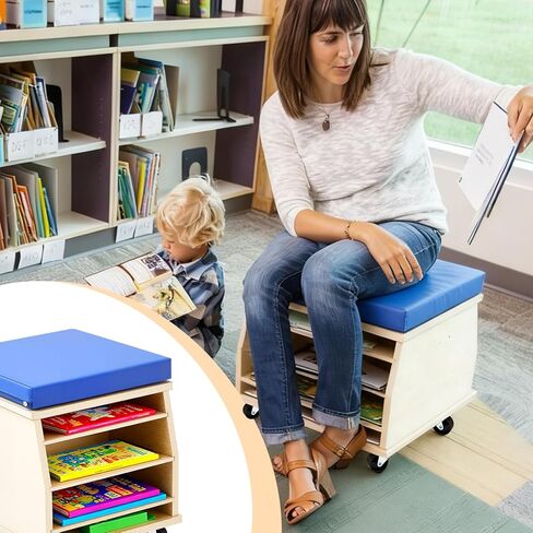 Geelin Mobile Teacher Stool with Storage Tools Natural Birch Wood Teacher Chair with Comfortable Foam Seat and 4 Locking Casters for School Supplies Books Daycare Preschool Classroom in Saudi Arabia