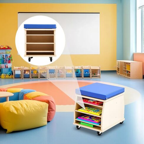 Geelin Mobile Teacher Stool with Storage Tools Natural Birch Wood Teacher Chair with Comfortable Foam Seat and 4 Locking Casters for School Supplies Books Daycare Preschool Classroom in Saudi Arabia