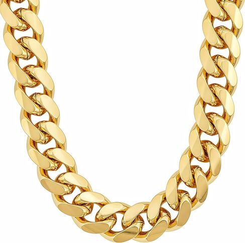 LIFETIME JEWELRY 11mm Cuban Link Miami Curb Chain Necklace for Men Women Diamond Cut 24k Real Gold Plated in Kuwait