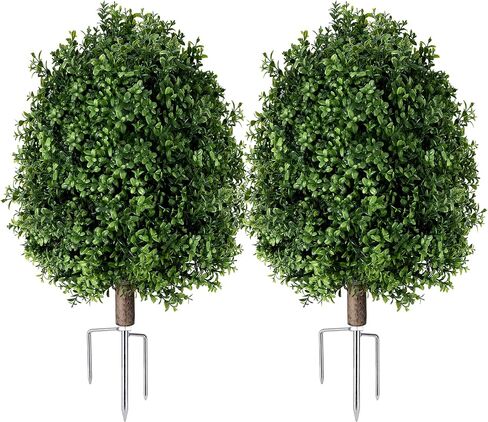 qcqhdu الاصطناعي خشب البقس توبياري الكرة بوش للخارجية، 26.8 "أشجار وهمية النباتات دائمة الخضرة مع ارتفاع الأرض، الشجيرات الخضراء فو مقاومة للأشعة فوق البنفسجية للداخلية، حديقة، ساحة، الشرفة الأمامية، ديكور الفناء، مجموعة من 2 in Kuwait