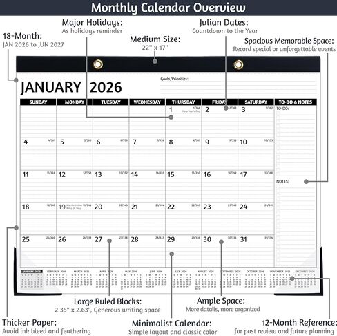Desk Calendar 2024-2025 – Jan 2024 – Jun 2025, 18 Monthly Desk Calendar, Large Desk Calendar 2024, 22'' x 17'', 2024-2025 Desk/Wall Calendar with Desk Pad, To-do Lists, Ruled Blocks, Corner Protectors in Saudi Arabia