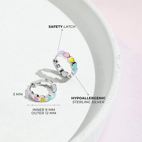 In Season Jewelry Heart Enamel Huggie Girls Hoop Earrings for Kids – 925 Sterling Silver Dangle Heart Kids Earrings – Hypoallergenic with Secure Latch Closure – Safe for Toddlers & Little Girls in Saudi Arabia
