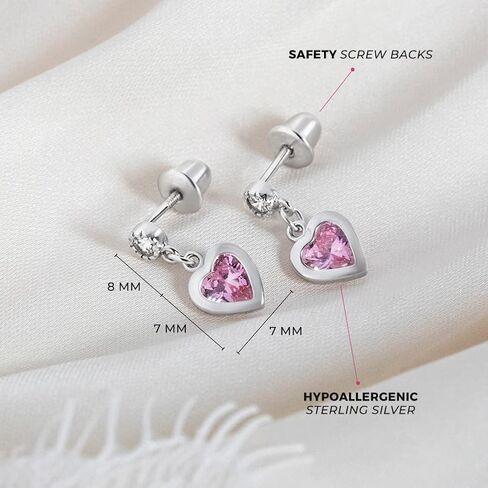 In Season Jewelry Heart Enamel Huggie Girls Hoop Earrings for Kids – 925 Sterling Silver Dangle Heart Kids Earrings – Hypoallergenic with Secure Latch Closure – Safe for Toddlers & Little Girls in Saudi Arabia