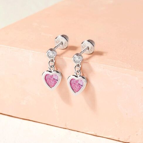 In Season Jewelry Heart Enamel Huggie Girls Hoop Earrings for Kids – 925 Sterling Silver Dangle Heart Kids Earrings – Hypoallergenic with Secure Latch Closure – Safe for Toddlers & Little Girls in Saudi Arabia