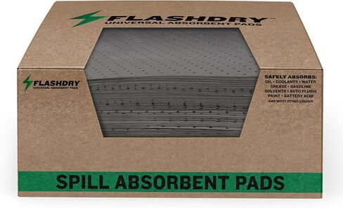 FlashDry - وسادات عالمية ماصة للانسكاب (100 وسادة لكل حاوية) | زيت 17.5 × 13.5 × 2 مم وسادات سائلة ممتازة لجميع الأغراض معبأة في صندوق توزيع قوي ومريح in Kuwait