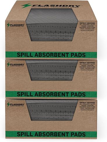 FlashDry - Universal Spill Absorbent Pads (100 Pads per Container) | 17.5" x 13.5" x 2mm Oil and All Purpose Premium Liquid Pads Packed in a Convenient Sturdy Dispensing Box in Saudi Arabia