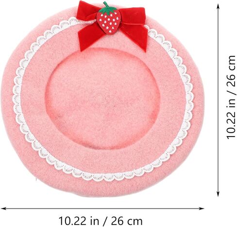 Garneck Women Strawberry Bow Beret Hats Pink Woolen French Beanies Cute and Warm Strawberry Costume Beret for Girls Christmas Holiday Fashion Outfits Accessory in Saudi Arabia