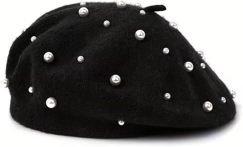 Trendy Faux Pearl Decor Beret Hats, Elegant Solid Color Painter Cap, Lightweight Warm Berets for Women Daily Use in Saudi Arabia