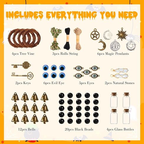 SANDOO 64pcs أجراس الساحرة والعين الشريرة للحماية DIY عدة - لوازم السحر، أجراس الساحرات لمقبض الباب، مجموعة Windchimes، شماعات باب العين الشريرة للمنزل غرفة نوم حديقة ديكور الهالوين، هدايا الساحرة in Saudi Arabia
