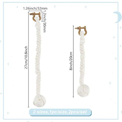 White Oceans Rope Bell Pull, 2pcs Cotton Bell Pendant Decoration with Alloy Clasps, Handmade Rope Keychain Small Rustic Bells Kont for Keychain Christmas Home Decor Gifts in Saudi Arabia