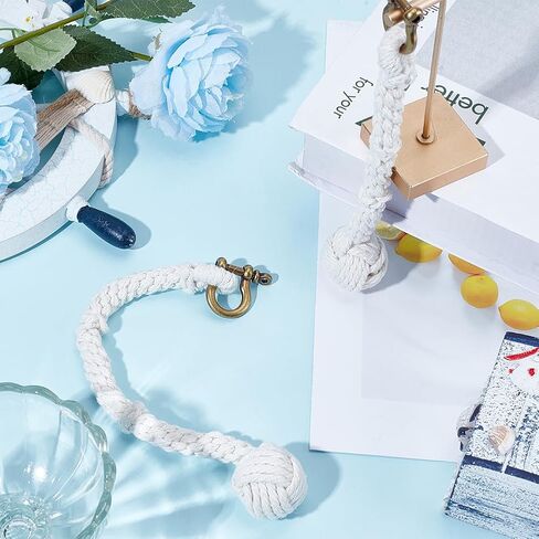 White Oceans Rope Bell Pull, 2pcs Cotton Bell Pendant Decoration with Alloy Clasps, Handmade Rope Keychain Small Rustic Bells Kont for Keychain Christmas Home Decor Gifts in Saudi Arabia