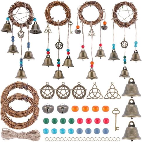 SUNNYCLUE 1 Box DIY 4 Sets Witch Door Kit Witches Bells DIY Kits Beaded Vintage Tibetaben Magic Keys Stars Charms Wood Beads Hanging Bells for Door Home Room Protection Making Witchercrafts Supplies in Saudi Arabia