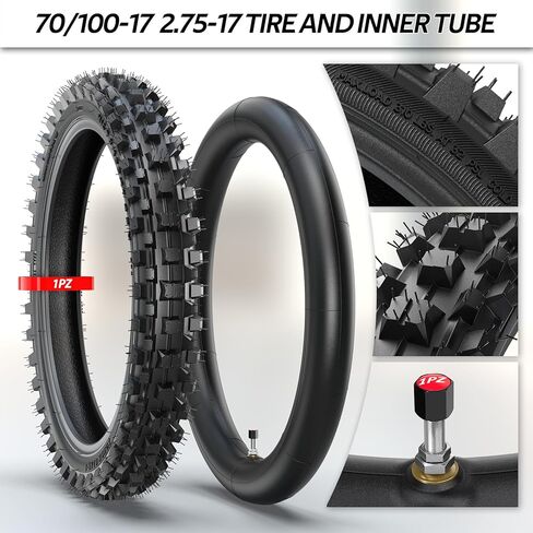 1PZ KLS-Y9Z 70/100-17 2.75-17 إطار وأنبوب داخلي لـ KLX125 KLX140 KX85 TTR125 YZ80 YZ85 RM80 CR80 CT90 DRZ125 TaoTao DB17 Apollo RFZX18 Coolster Dirt Pit Bike Off Road Motocross شديد التحمل in Saudi Arabia