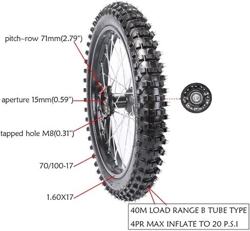 Front 70/100-17 Wheel Tire and Rim Set with Brake Disc Rotor for Dirt Pit Trail Bike in Saudi Arabia