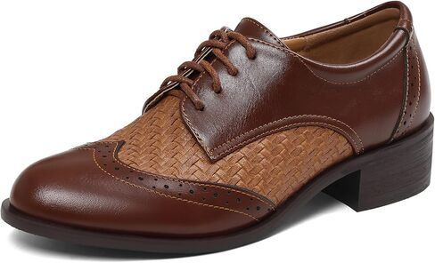 Oxford Shoes for Women Lace Up Pointed Toe Wingtip Brogue Shoes Low Heel Formal Dressy Casual Slip On Shoes for Women in Kuwait