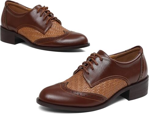 Oxford Shoes for Women Lace Up Pointed Toe Wingtip Brogue Shoes Low Heel Formal Dressy Casual Slip On Shoes for Women in Kuwait