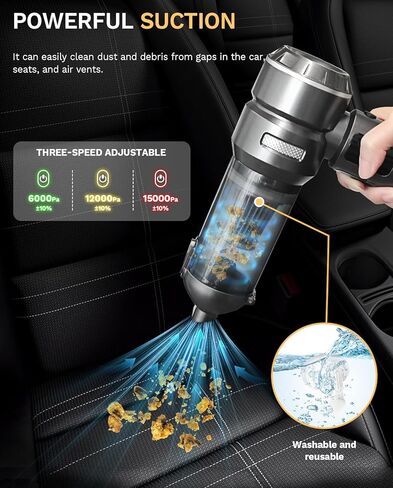Baiwade Cordless Handheld Car Vacuum Cleaner, 15000PA High Power 2-in-1 Mini Vacuum Duster & Inflator with LED Display Screen, 3-Speed Brushless Motor for Car Care, Home, Office, Pet in Saudi Arabia