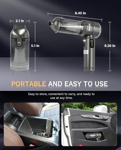 Baiwade Cordless Handheld Car Vacuum Cleaner, 15000PA High Power 2-in-1 Mini Vacuum Duster & Inflator with LED Display Screen, 3-Speed Brushless Motor for Car Care, Home, Office, Pet in Saudi Arabia