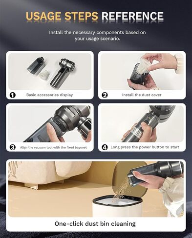Baiwade Cordless Handheld Car Vacuum Cleaner, 15000PA High Power 2-in-1 Mini Vacuum Duster & Inflator with LED Display Screen, 3-Speed Brushless Motor for Car Care, Home, Office, Pet in Saudi Arabia