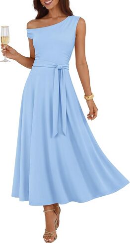ZESICA Womens Summer One Shoulder Cocktail Maxi Dress 2026 Formal Sleeveless Flowy Wedding Guest Party Dresses with Belt in Saudi Arabia