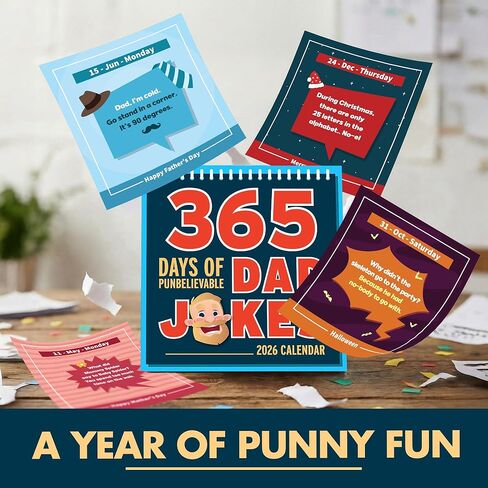 Desk Calendar 2026-365 Days of Punbelievable Jokes - Gifts for Dad from Daughter, Son - Dad Birthday Gifts, Dad Gifts - Stocking Stuffers for Men, Dad - Funny Daily Calendar 2026, Page A Day 2026 in Kuwait