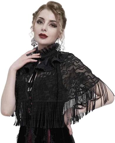 Gothic Lace Fringe Cape Shawl Perfect for Halloween Cosplay Gothic Style in Saudi Arabia