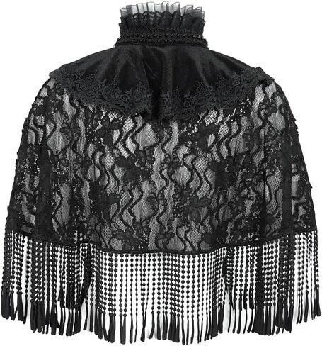 Gothic Lace Fringe Cape Shawl Perfect for Halloween Cosplay Gothic Style in Saudi Arabia