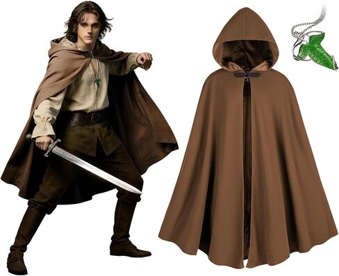 Renaissance Hooded Cape Vintage Cloak Medieval Cloak with Hood Halloween Medieval Cosplay Cloak in Kuwait