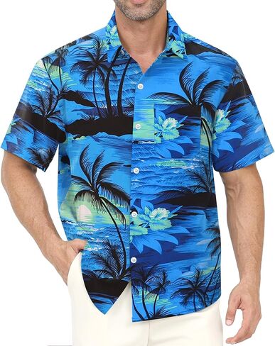 Hawaiian Shirt for Men with Pocket - Button Down Wrinkle-Resistant for Beach, Pool Parties (S-4XL) in Saudi Arabia