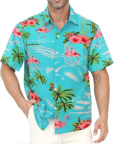 Hawaiian Shirt for Men with Pocket - Button Down Wrinkle-Resistant for Beach, Pool Parties (S-4XL) in Saudi Arabia