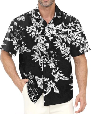 Hawaiian Shirt for Men with Pocket - Button Down Wrinkle-Resistant for Beach, Pool Parties (S-4XL) in Saudi Arabia