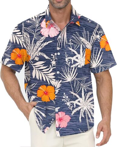 Hawaiian Shirt for Men with Pocket - Button Down Wrinkle-Resistant for Beach, Pool Parties (S-4XL) in Saudi Arabia