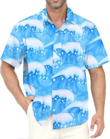 Hawaiian Shirt for Men with Pocket - Button Down Wrinkle-Resistant for Beach, Pool Parties (S-4XL) in Saudi Arabia