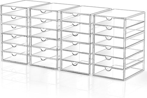 منظم تخزين درج المكياج مع 24 درجًا، 4 مجموعات من الأكريليك لتنظيم مكتب المكتب والتخزين، منظم درج مقاوم للغبار للمكياج، المكتب، سطح الطاولة، المجوهرات، القلم، سطح المكتب، الحمام، غرفة النوم in Kuwait