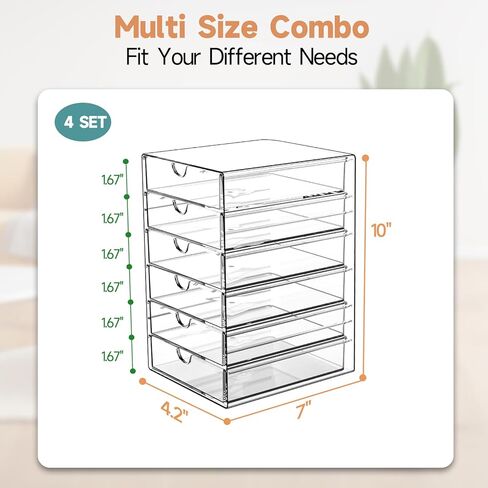 منظم تخزين درج المكياج مع 24 درجًا، 4 مجموعات من الأكريليك لتنظيم مكتب المكتب والتخزين، منظم درج مقاوم للغبار للمكياج، المكتب، سطح الطاولة، المجوهرات، القلم، سطح المكتب، الحمام، غرفة النوم in Kuwait