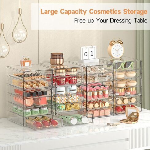 منظم تخزين درج المكياج مع 24 درجًا، 4 مجموعات من الأكريليك لتنظيم مكتب المكتب والتخزين، منظم درج مقاوم للغبار للمكياج، المكتب، سطح الطاولة، المجوهرات، القلم، سطح المكتب، الحمام، غرفة النوم in Kuwait