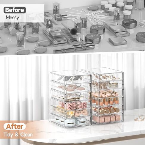 منظم تخزين درج المكياج مع 24 درجًا، 4 مجموعات من الأكريليك لتنظيم مكتب المكتب والتخزين، منظم درج مقاوم للغبار للمكياج، المكتب، سطح الطاولة، المجوهرات، القلم، سطح المكتب، الحمام، غرفة النوم in Kuwait