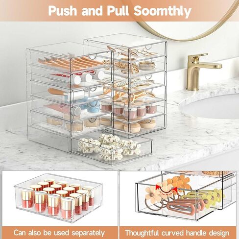 منظم تخزين درج المكياج مع 24 درجًا، 4 مجموعات من الأكريليك لتنظيم مكتب المكتب والتخزين، منظم درج مقاوم للغبار للمكياج، المكتب، سطح الطاولة، المجوهرات، القلم، سطح المكتب، الحمام، غرفة النوم in Kuwait