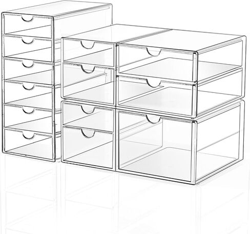 Makeup Drawer Storage Organizer with 24 Drawers, 4 Set Acrylic Office Desk Organization and Storage, Dustproof Drawer Organizer for Makeup, Office, Countertop, Jewelry, Pen, Desktop, Bathroom, Bedroom in Saudi Arabia