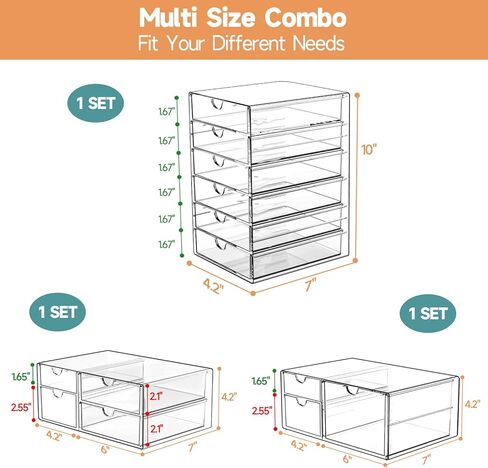 Makeup Drawer Storage Organizer with 24 Drawers, 4 Set Acrylic Office Desk Organization and Storage, Dustproof Drawer Organizer for Makeup, Office, Countertop, Jewelry, Pen, Desktop, Bathroom, Bedroom in Saudi Arabia