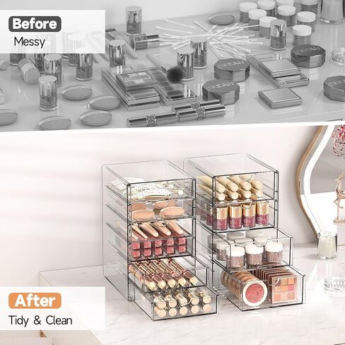 Makeup Drawer Storage Organizer with 24 Drawers, 4 Set Acrylic Office Desk Organization and Storage, Dustproof Drawer Organizer for Makeup, Office, Countertop, Jewelry, Pen, Desktop, Bathroom, Bedroom in Saudi Arabia