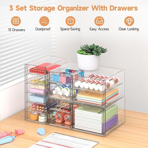 Makeup Drawer Storage Organizer with 24 Drawers, 4 Set Acrylic Office Desk Organization and Storage, Dustproof Drawer Organizer for Makeup, Office, Countertop, Jewelry, Pen, Desktop, Bathroom, Bedroom in Saudi Arabia