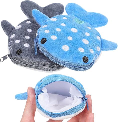 Plush Shark Coin Purse Set with Zipper, Cute Small Coin Pouch, Soft Blue and Gray Wallets and Boys, Key Holder for Travel and Everyday Use in Saudi Arabia