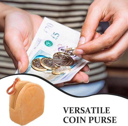 Candy Color Plush Coin Purse Keychain Pouch for Boys Small Cartoon Travel Organizer Cute Brown Plush Mini Wallet Portable Storage Bag in Kuwait