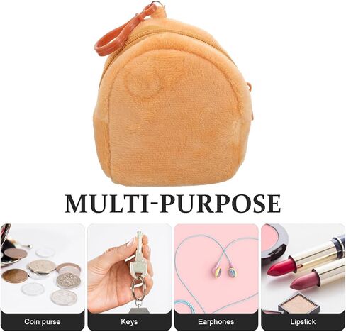 Candy Color Plush Coin Purse Keychain Pouch for Boys Small Cartoon Travel Organizer Cute Brown Plush Mini Wallet Portable Storage Bag in Kuwait