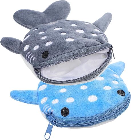 Ciieeo Shark Coin Purse Small Plush Zipper Wallet for Boys Soft Blue and Gray Coin Pouch Cute Cartoon Money Organizer with Keychain for Travel in Saudi Arabia