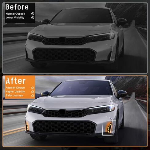 LED Fog Lights Daytime Running Lamps compatible with for 2025 Honda Civic Si Sedan Sport & Sport Hybrid,Sequential Fog Lights,DRL White,Amber Turn Signal Lights,Blue Low Beam Head Light,2PCS in Kuwait